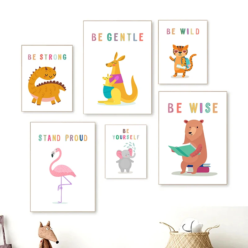 Kids Education Picture - Canvas Print Wall Animals English Vocabulary